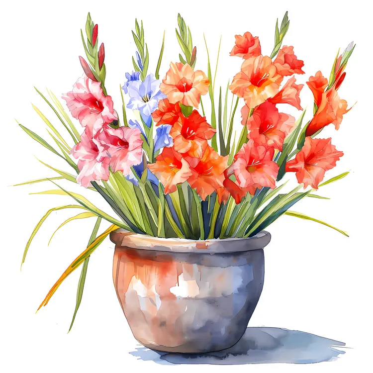 Gladiolus Flowers in a Pot