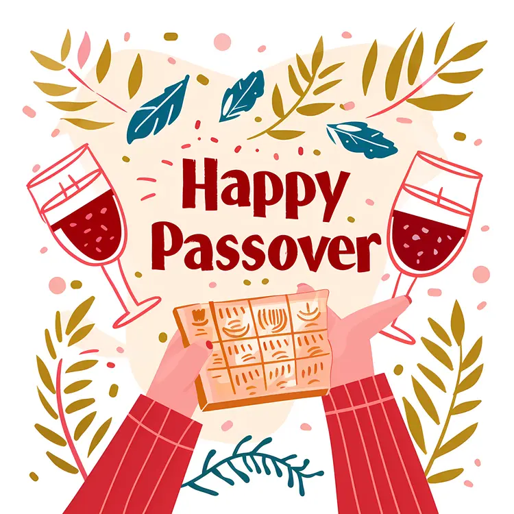 Happy Passover Illustration with Wine and Matzah
