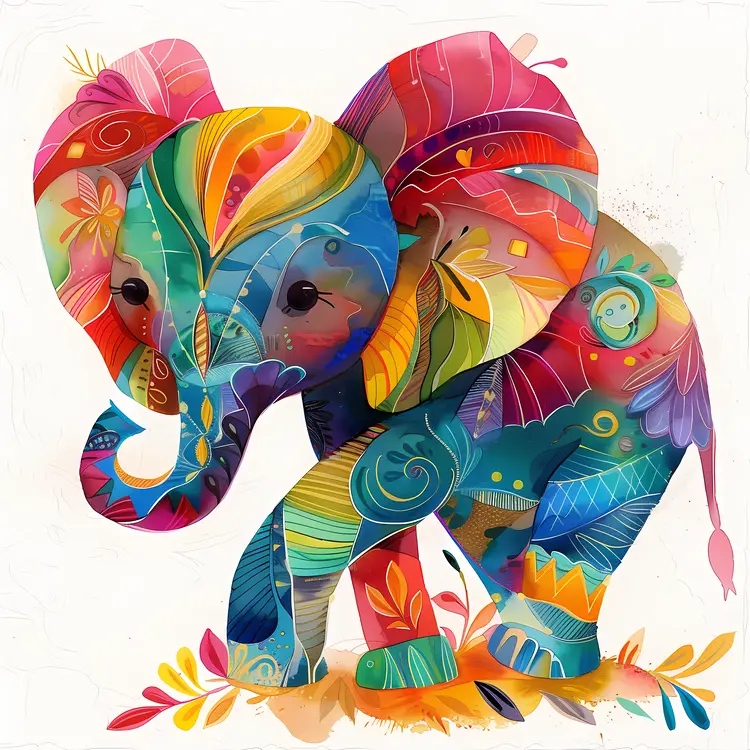 Colorful Baby Elephant with Patterns