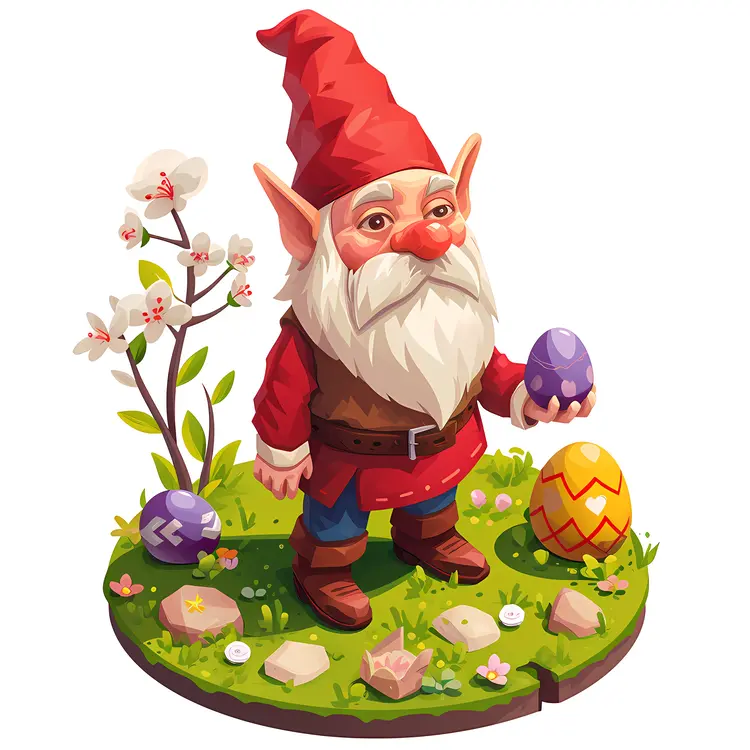 Gnome Holding Easter Egg with Flowers