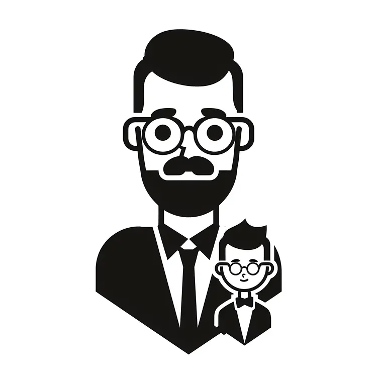 Black and White Father and Son Illustration