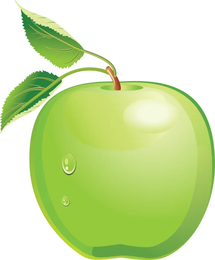 Green Apple with Leaves