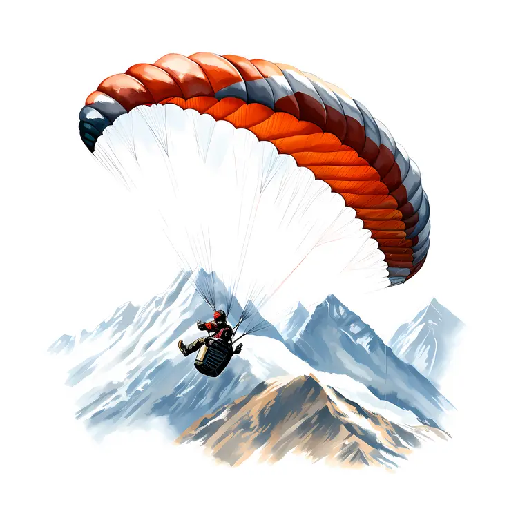 Paraglider Over Snowy Peaks