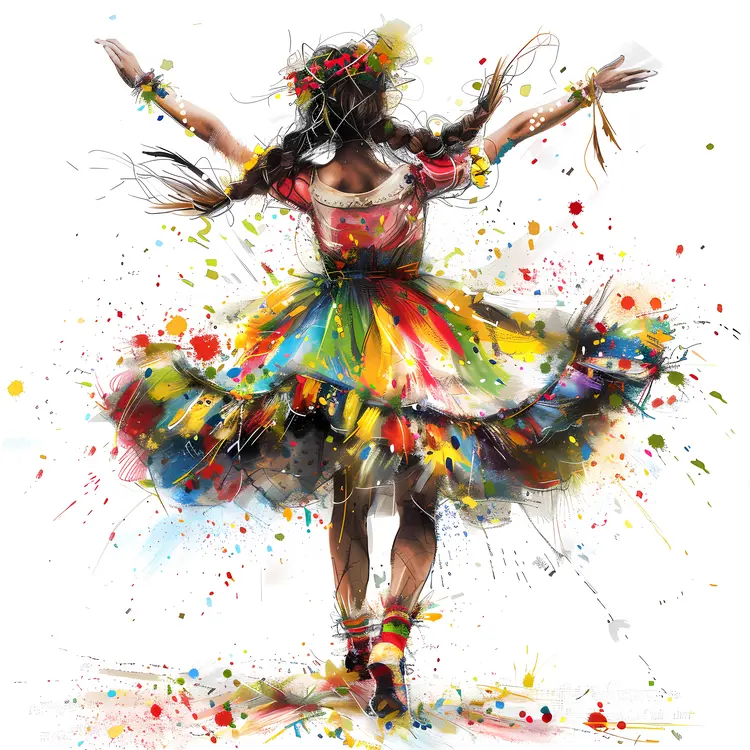 Joyful Dancing Girl in Colorful Dress