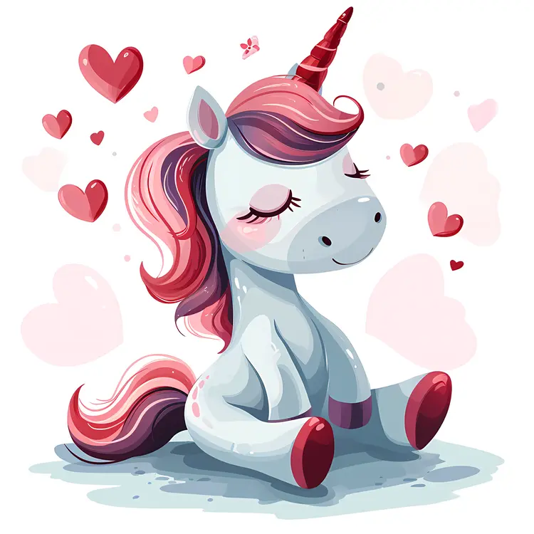 Adorable Sleeping Unicorn with Hearts
