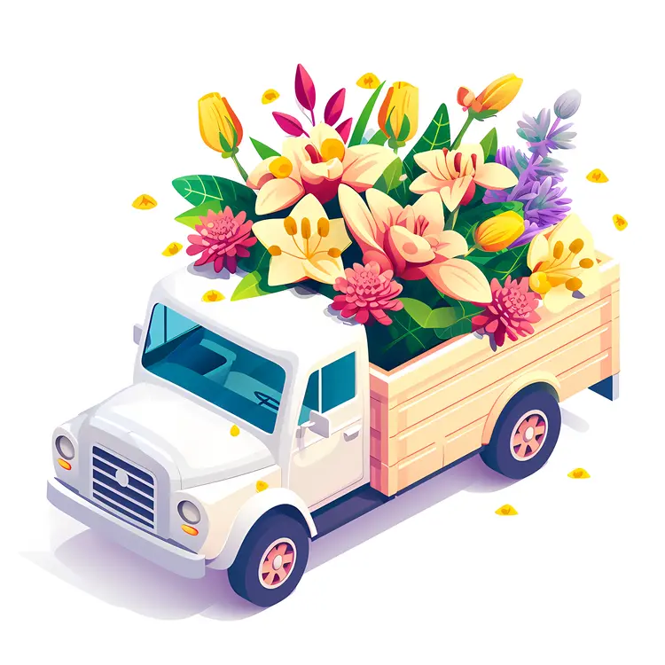 White Truck Carrying Fresh Flowers