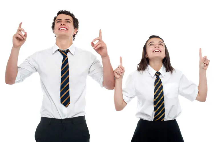 Students in School Uniform Pointing Up