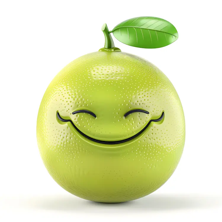 Smiling Green Apple with Leaf