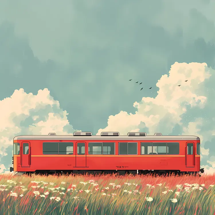 Red Train in a Field