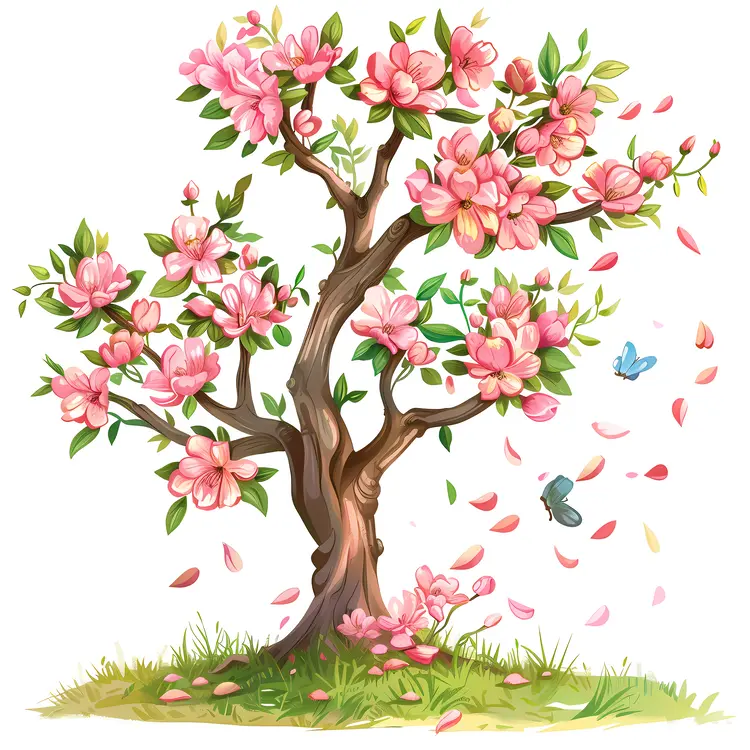 Charming Blossoming Tree with Falling Petals