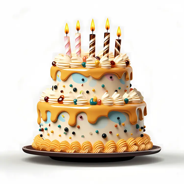 Decorated Cake with Candles for Birthday Celebration