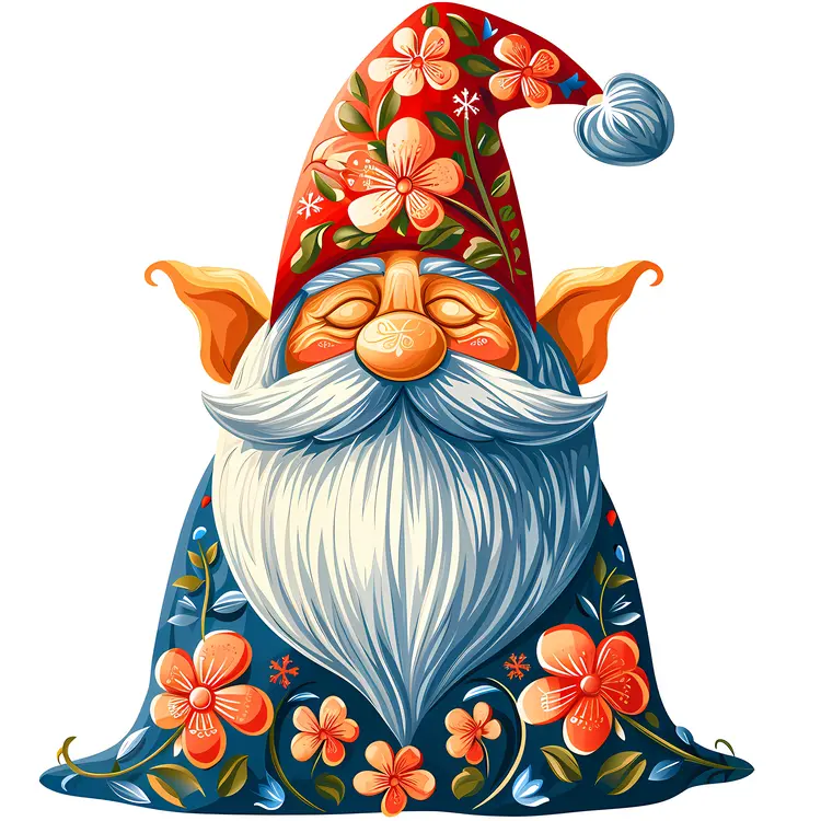 Gnome with Floral Hat and Blue Beard