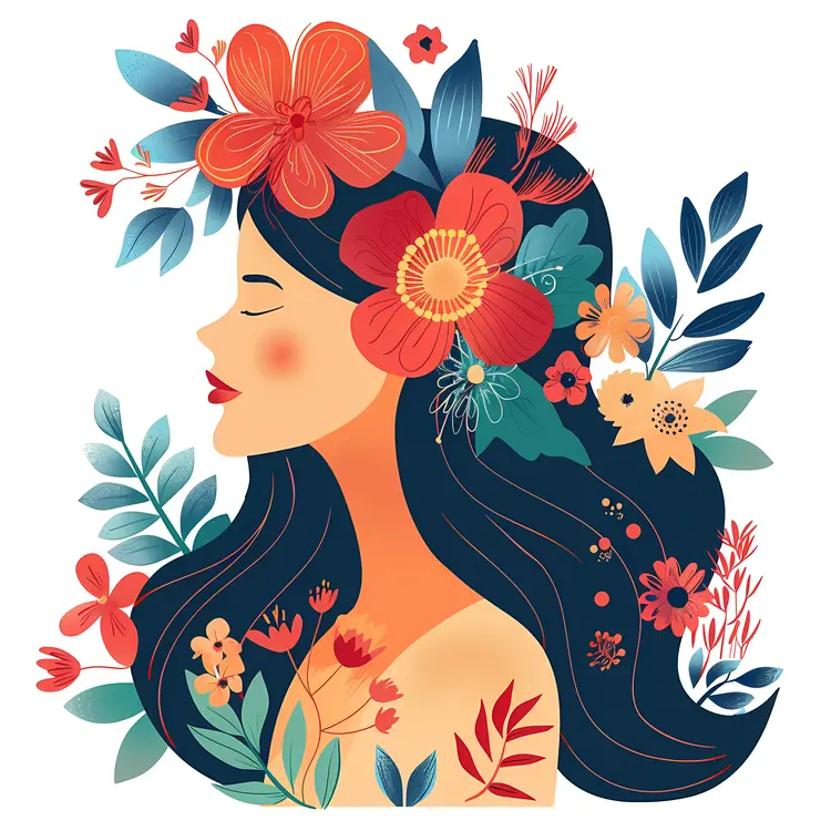 Floral Portrait with Red and Blue Flowers