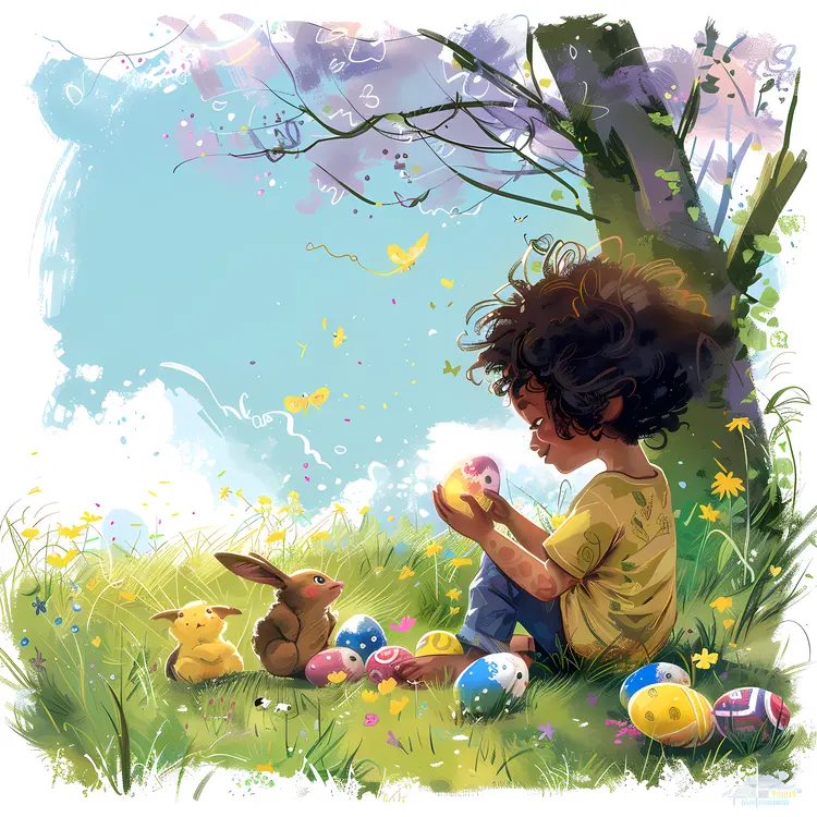 Child with Easter Eggs Illustration