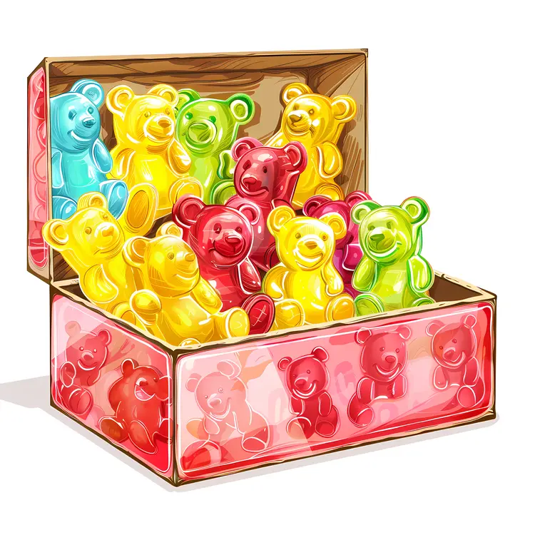 Colorful Gummy Bears in a Gift Box