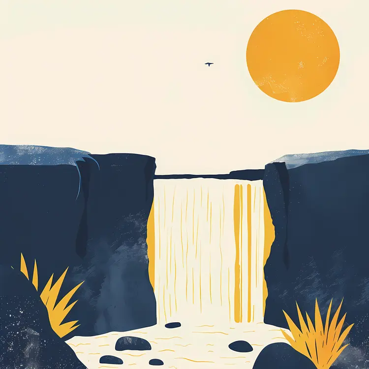 Waterfall with Sun and Plants