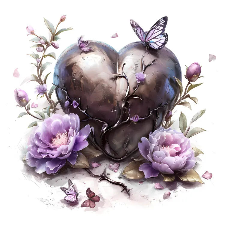Metal Heart with Flowers and Butterflies
