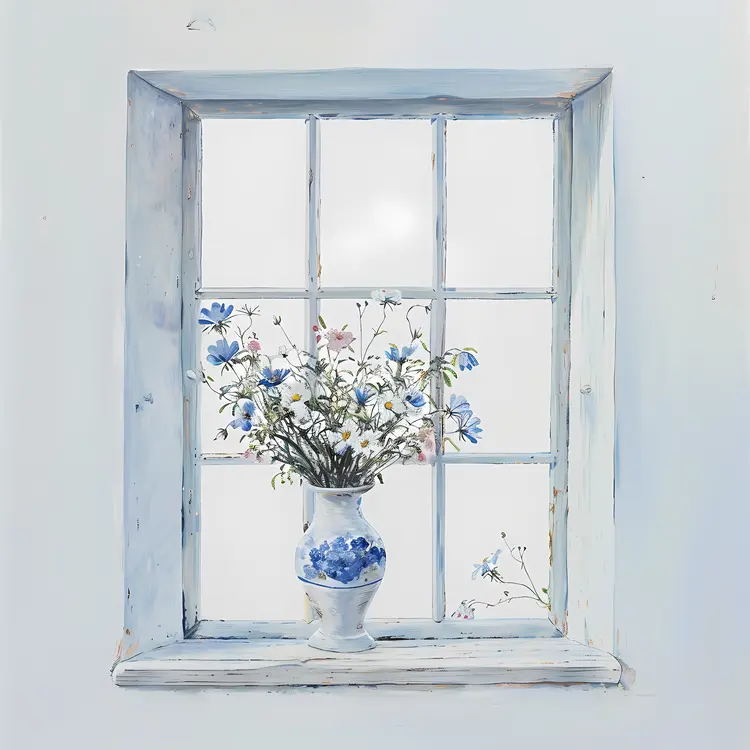 Rustic Flower Vase with Wildflowers by the Window