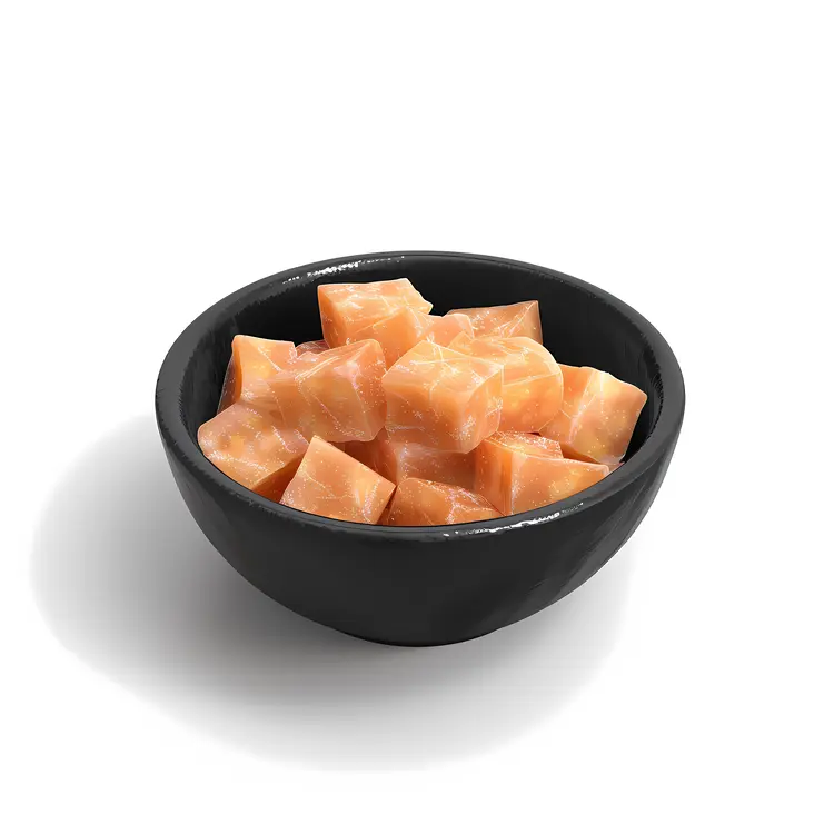 Fresh Salmon Cubes in Black Bowl