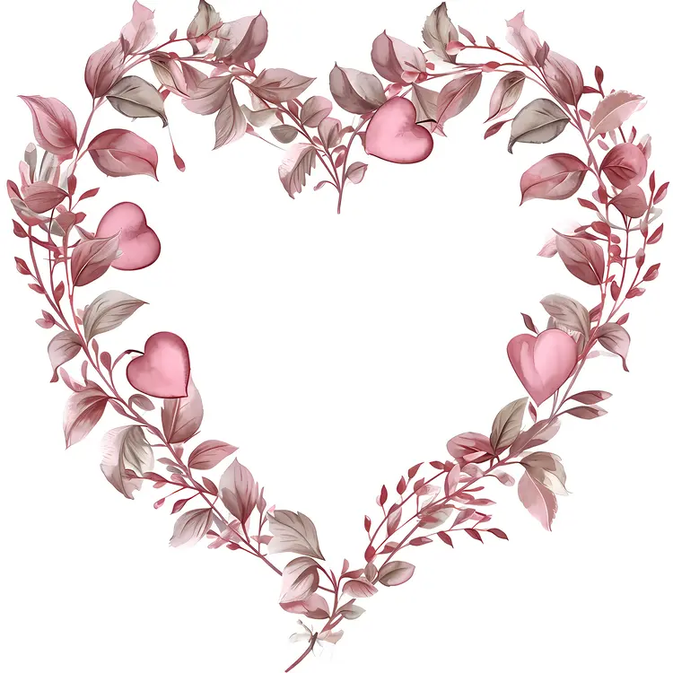 Heart-shaped Floral Frame with Pink Hearts