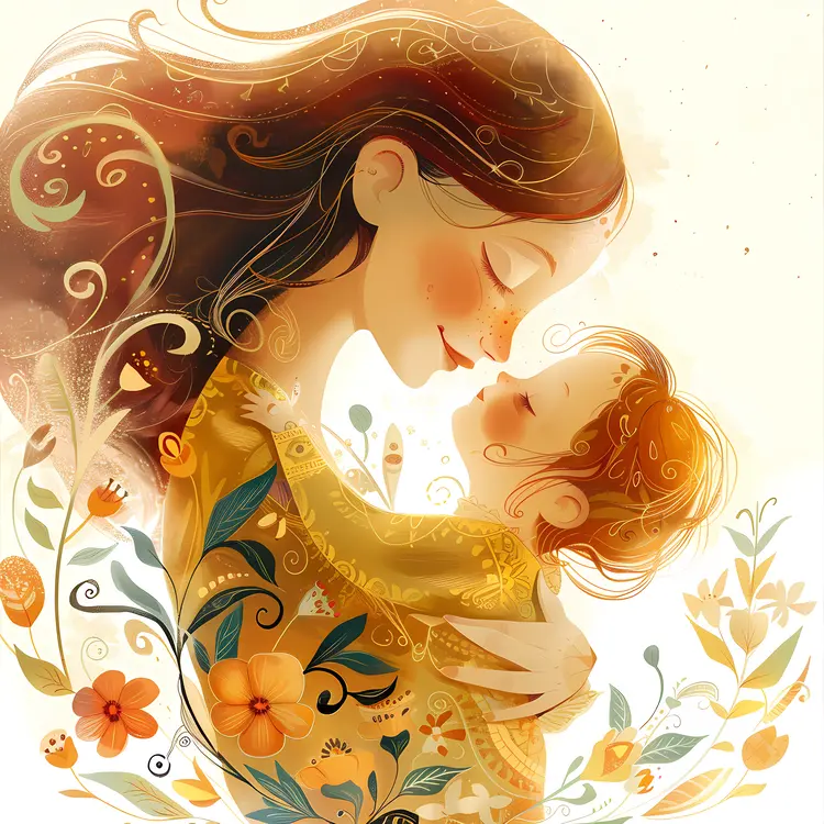 Mother and Child in a Floral Embrace