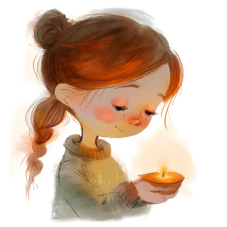 Girl Holding a Candle in Winter Clothes