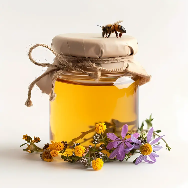 Honey Jar with Bees and Flowers