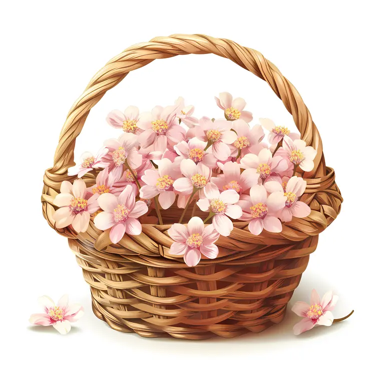 Wicker Basket with Pink Flowers