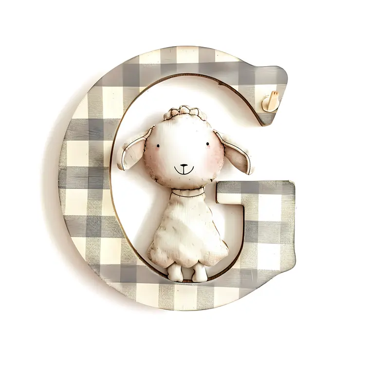 Cute Checkered Letter G with Lamb