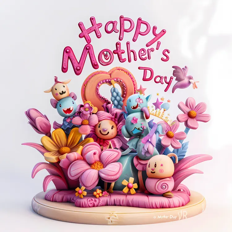 Cute Characters and Flowers for Mother's Day