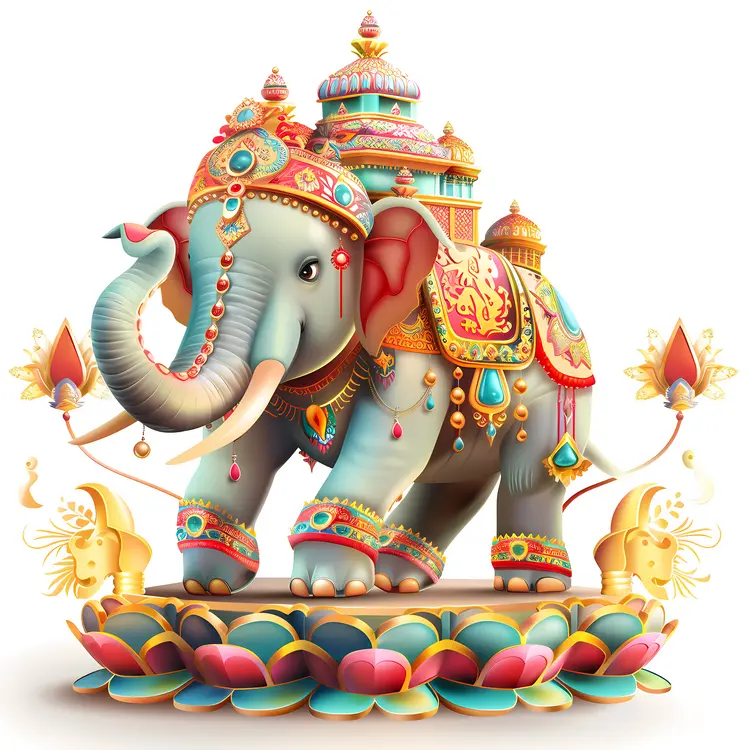 Ornate Elephant on Lotus Pedestal