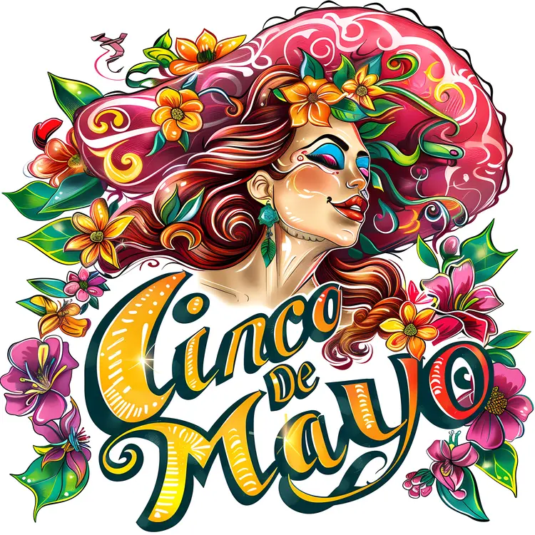 Cinco de Mayo Artwork with Flowers and Hat