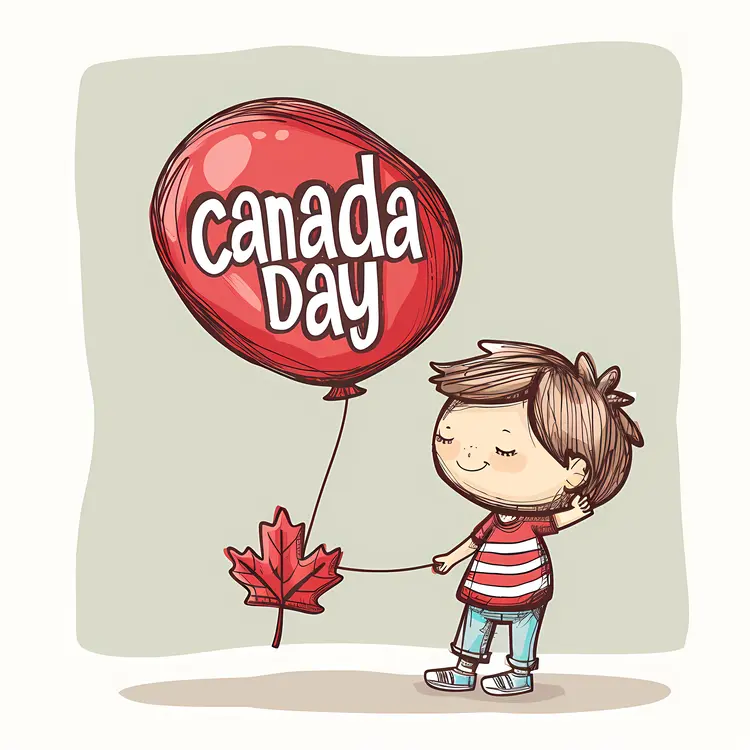 Child with Balloon and Maple Leaf for Canada Day
