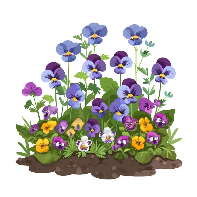 Purple and Yellow Pansies in a Garden