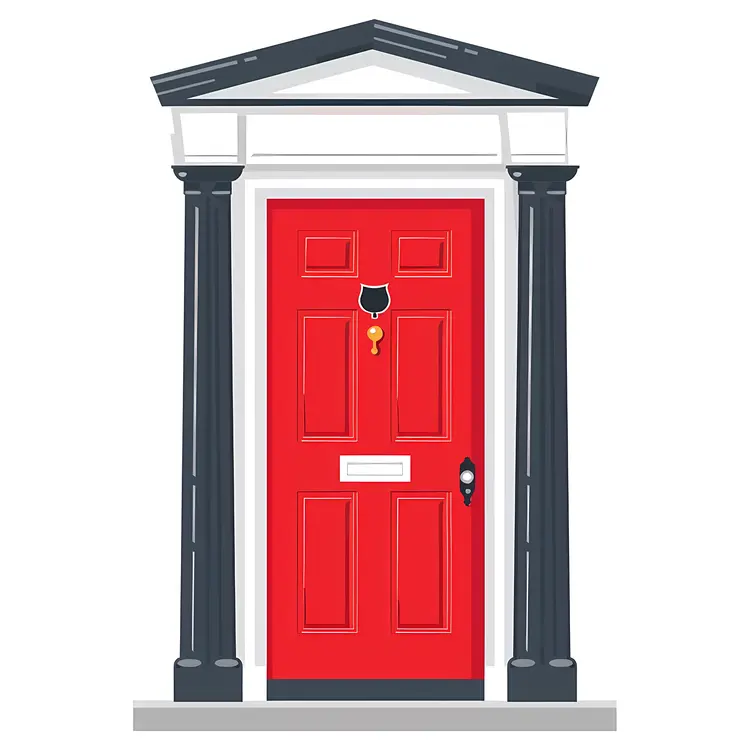 Red Door with Black Columns