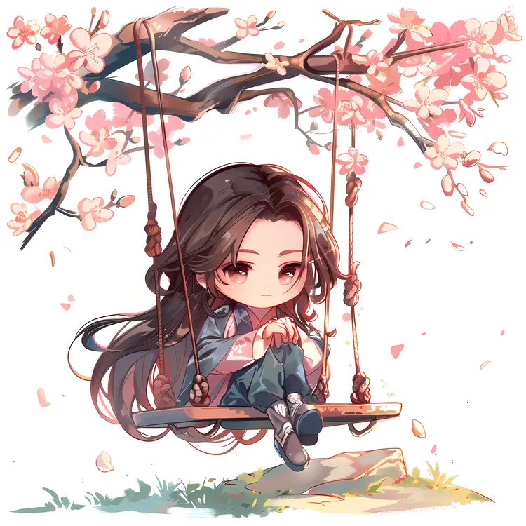 Girl on Swing with Flowers