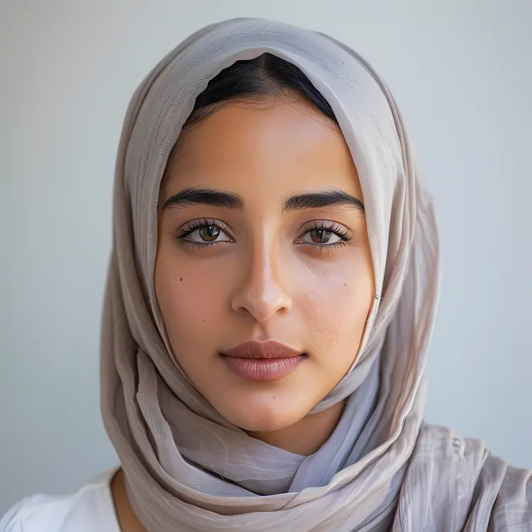 Woman in Light Grey Hijab