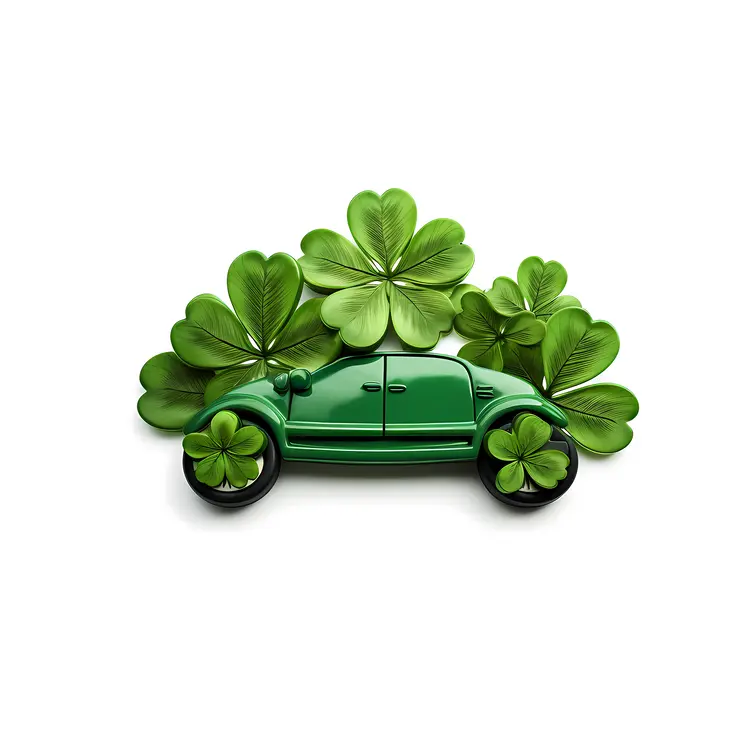 Green Car Surrounded by Clover Leaves