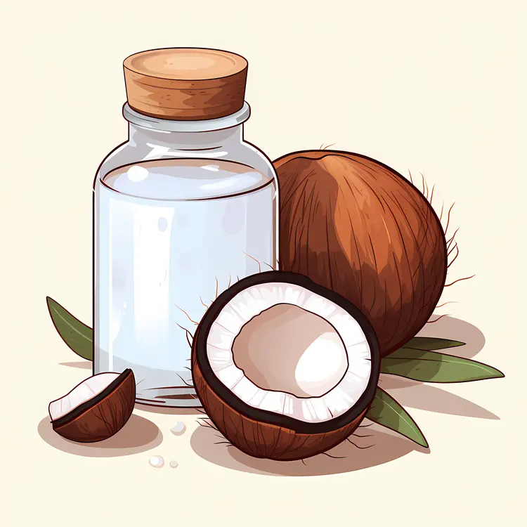 Coconut and Oil in Bottle