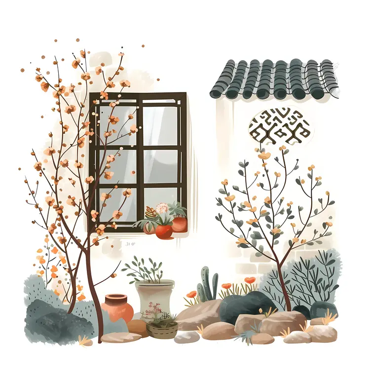 Garden Window with Potted Plants