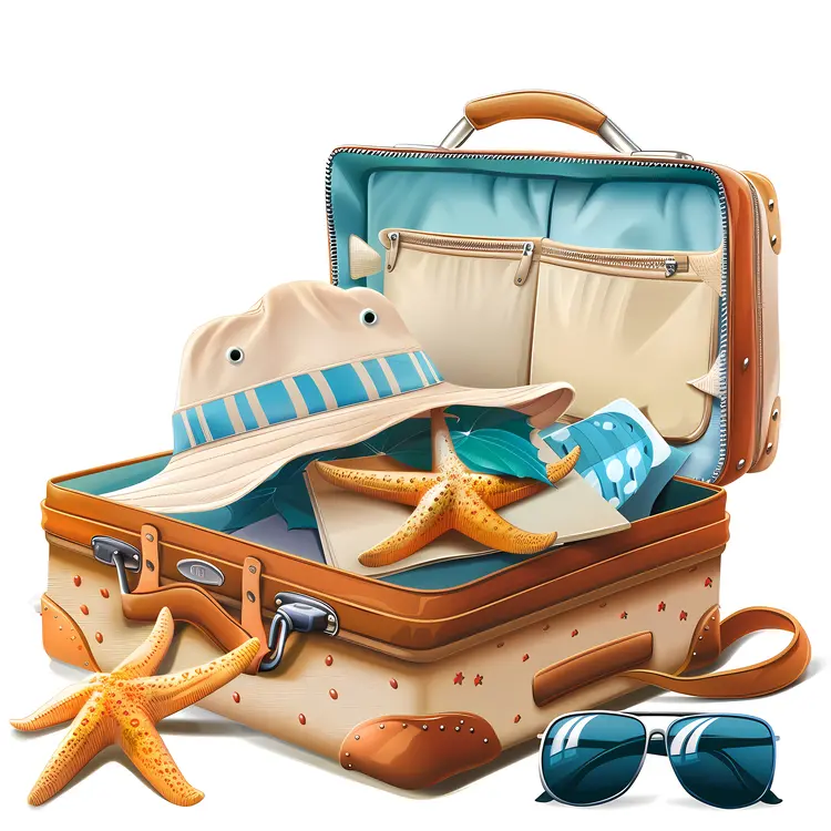 Open Suitcase with Beach Accessories