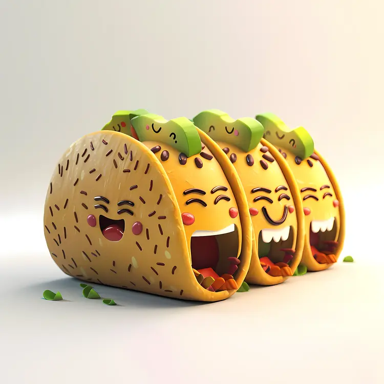 Smiling Cute Tacos in Cartoon Style