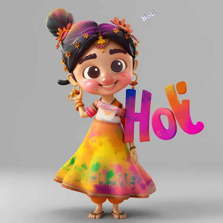 Cute Girl Celebrating Holi Festival