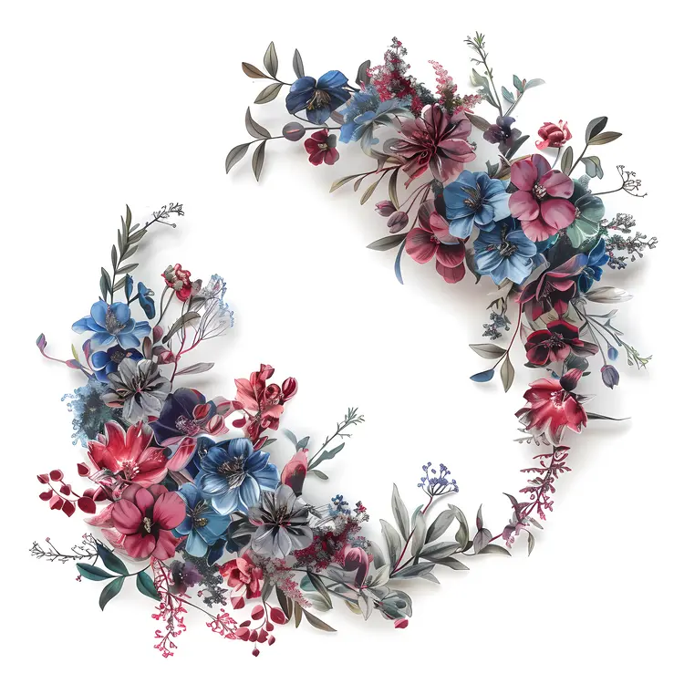 Blue and Red Flower Wreath with Mixed Blooms