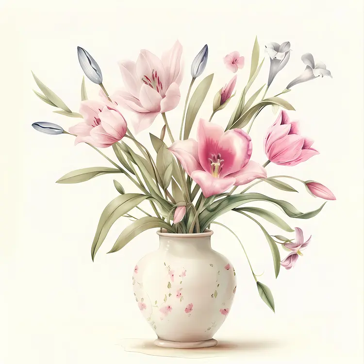 Pastel Flowers in Floral Vase