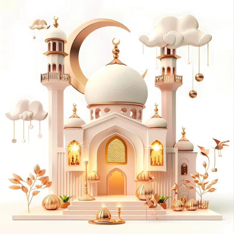 White Mosque with Minarets and Crescent
