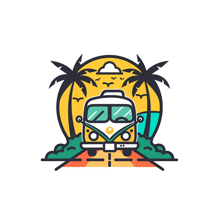 Van at Sunset with Palm Trees