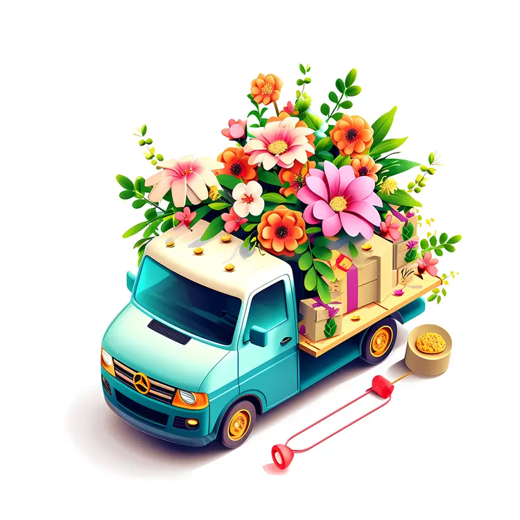 Flower Delivery Truck with Bouquets