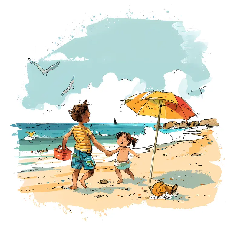 Children Playing on a Sunny Beach