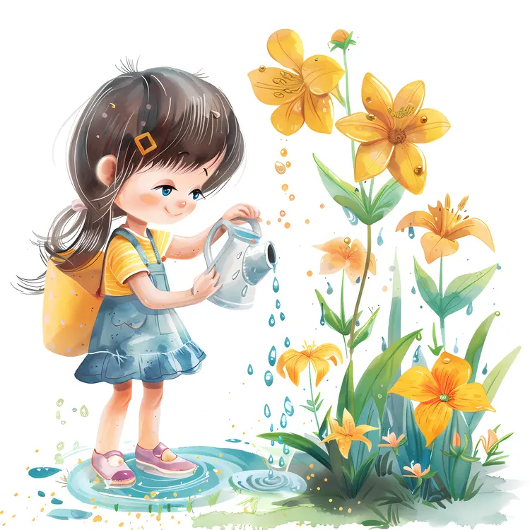 Girl Watering Flowers